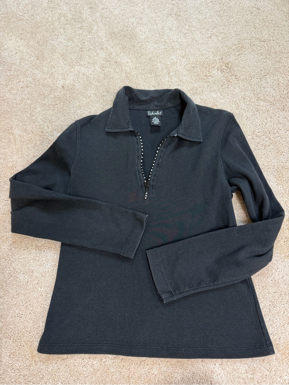Vintage Rafaella Black Long-Sleeve Collared Half Zip